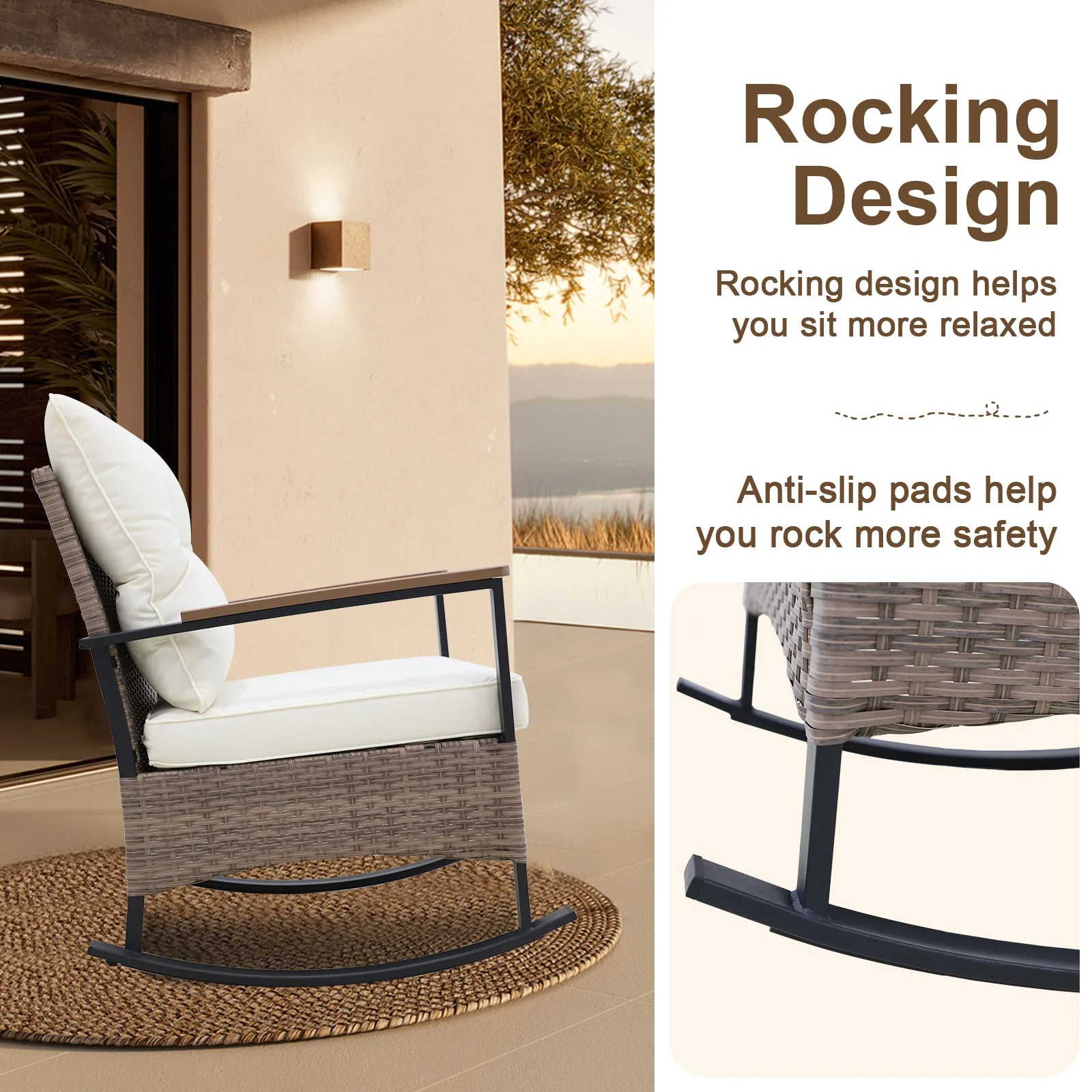 3 PCS Mojave Dusk Outdoor Conversation Set, 2 Rocking Chairs and Side Table