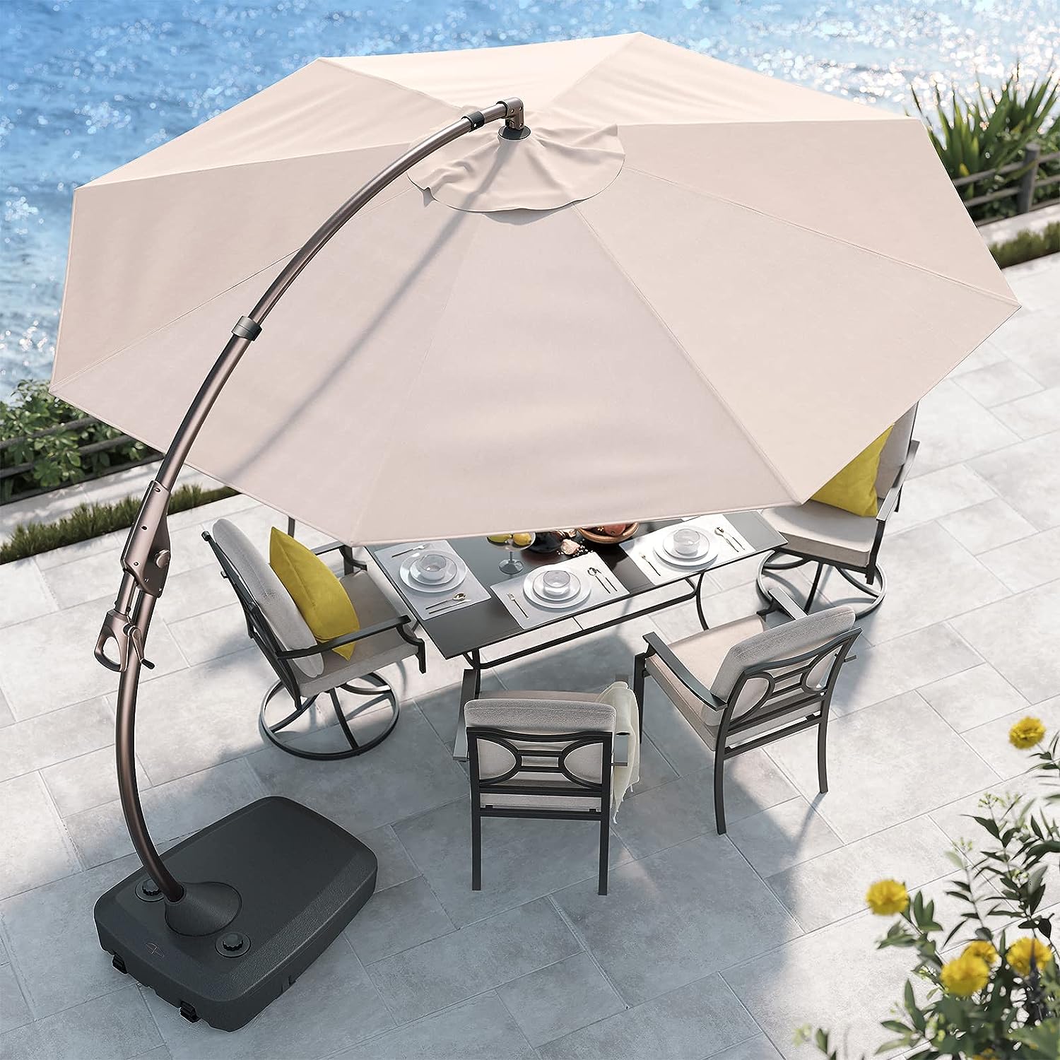 Deluxe Curvy Aluminum Offset Umbrella, Patio Cantilever Umbrella