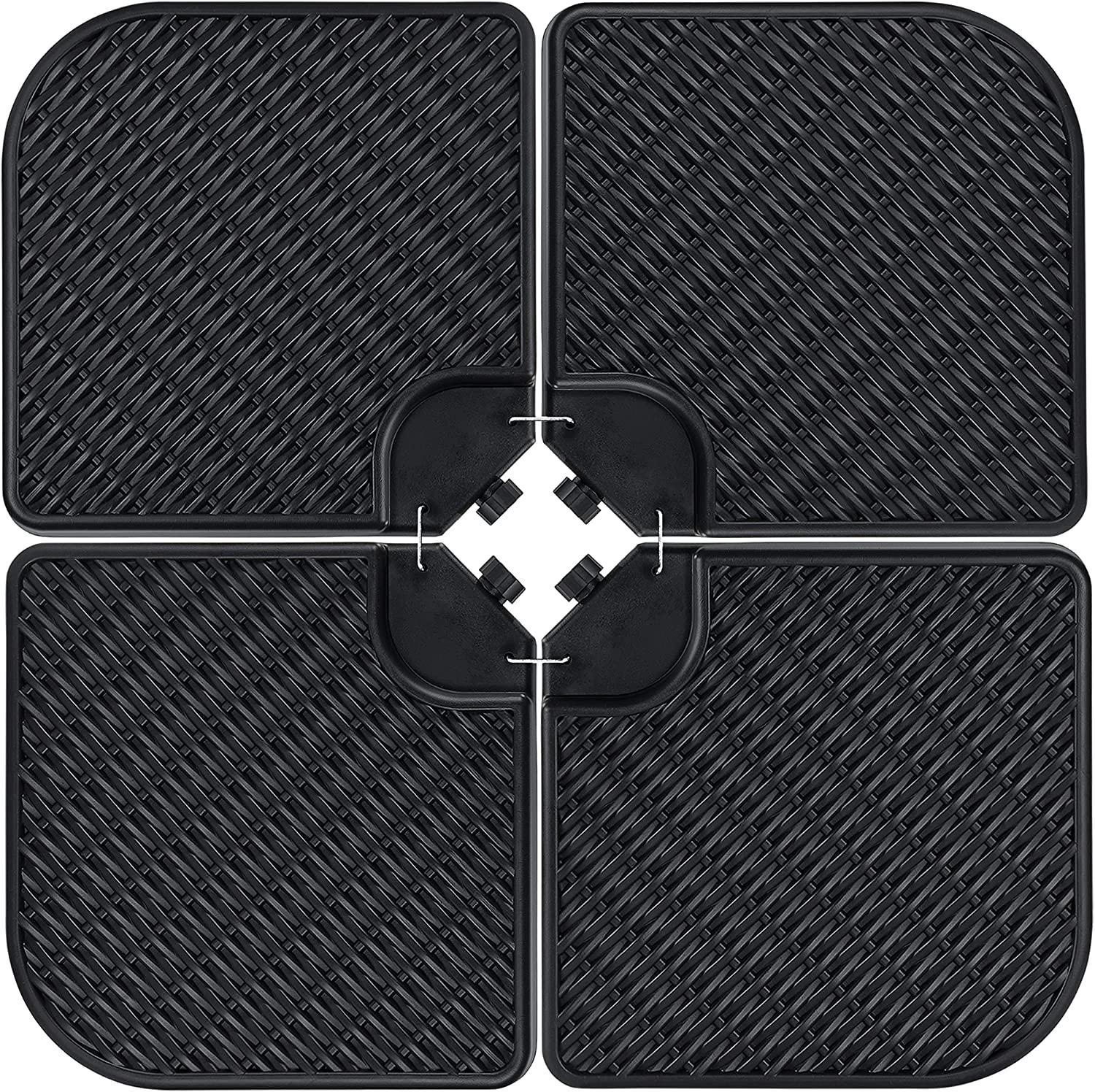 4-Piece Heavy-Duty Cantilever Offset Patio Umbrella Stand Square Base Plate Set w/Easy-Fill Spouts for Water or Sand