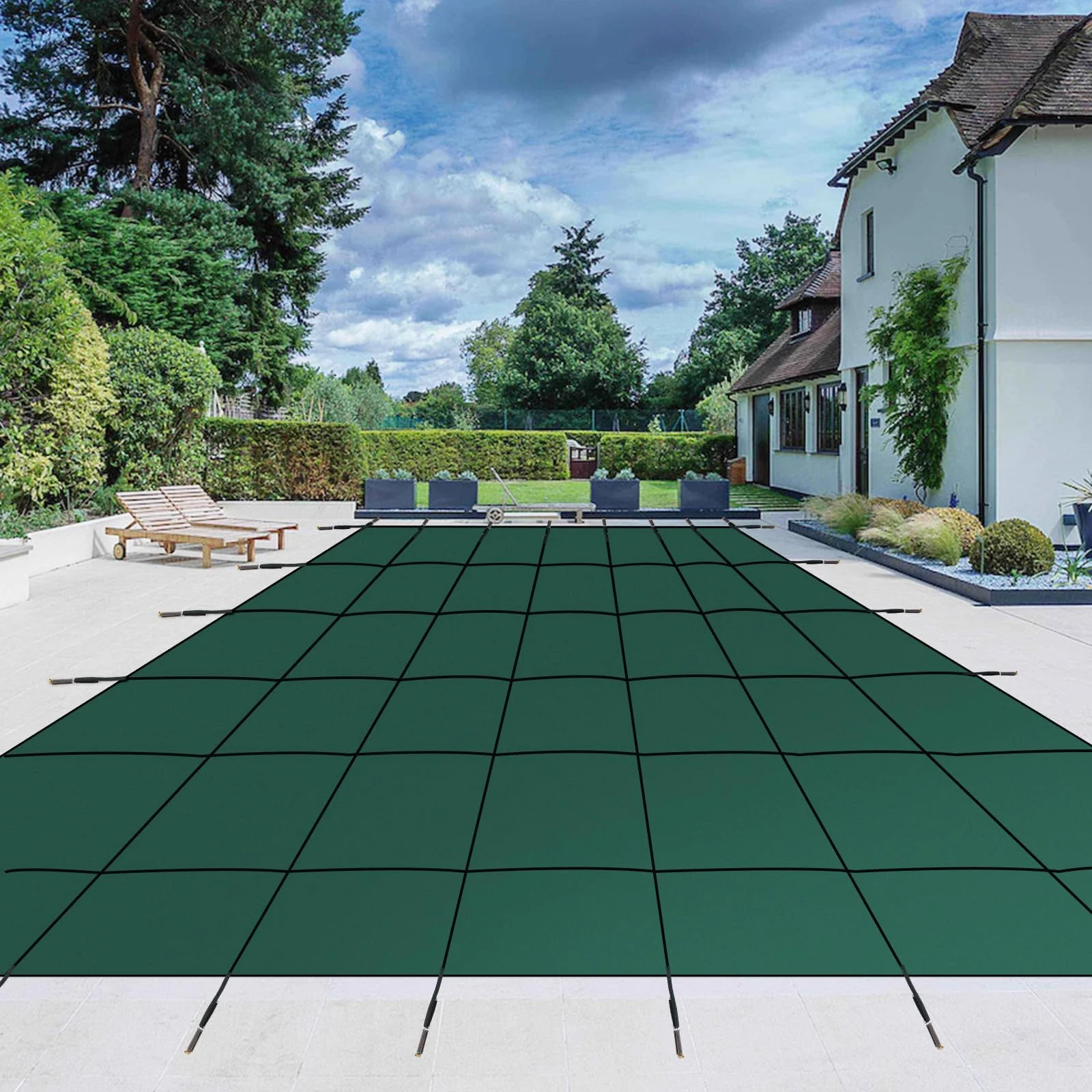 Garvee 18x34ft Inground Pool Safety Cover w/Center Steps, Ultra-Dense Net, Full Installation Kit & Anchors, Fits 16x32ft Pools