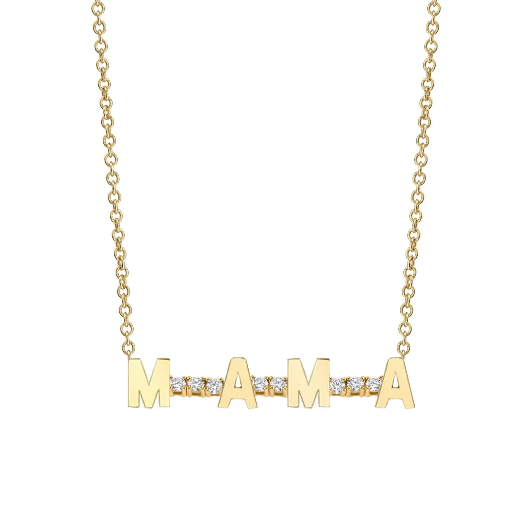Custom Mini Personalized Tennis Necklace - White Diamond / 14k Yellow Gold