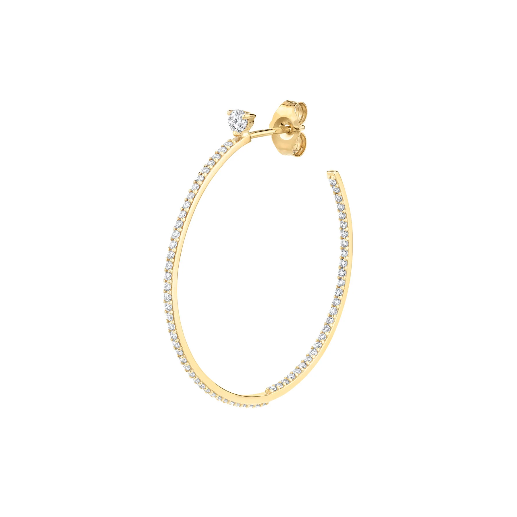 Solitaire Pav��| Hoop Earring - White Diamond / 14k Yellow Gold