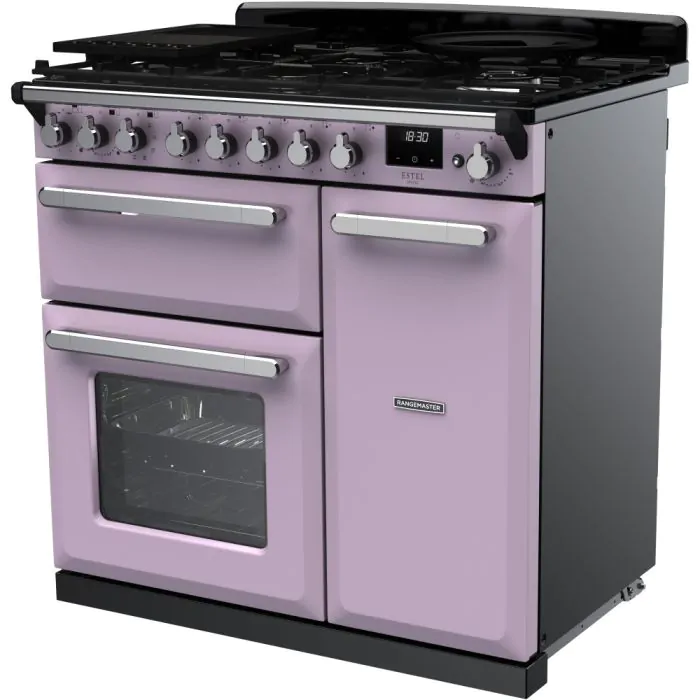 Rangemaster Estel Deluxe 90cm Dual Fuel Range Cooker | Heather/Chrome | ESDL90DFPHTH/CM1