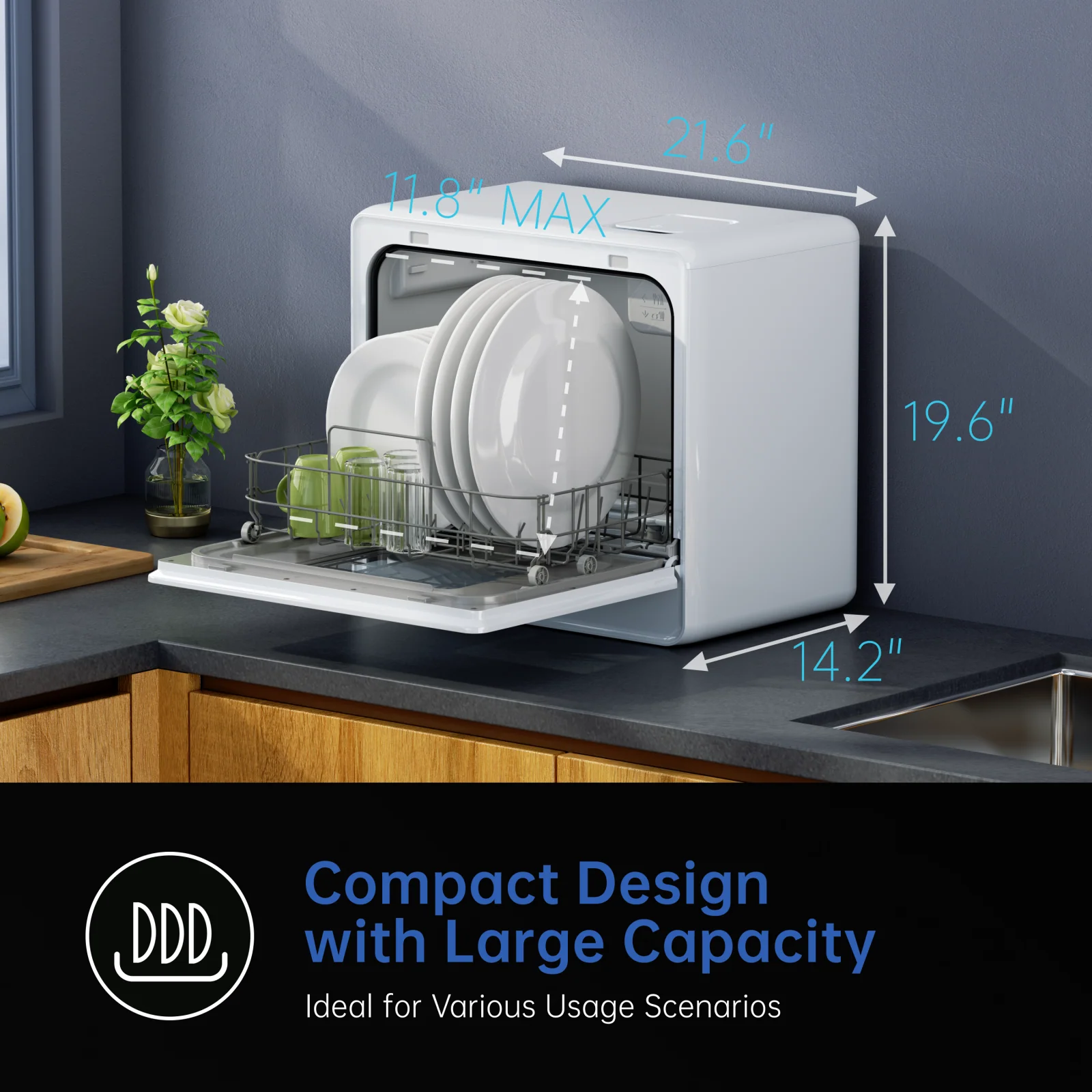 5-Place Settings Countertop Dishwasher with 5L Built-in Water Tank