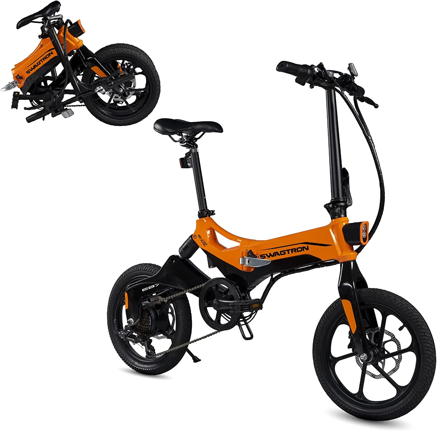 Folding Electric Bike with Removable Battery, Orange/Black, 16