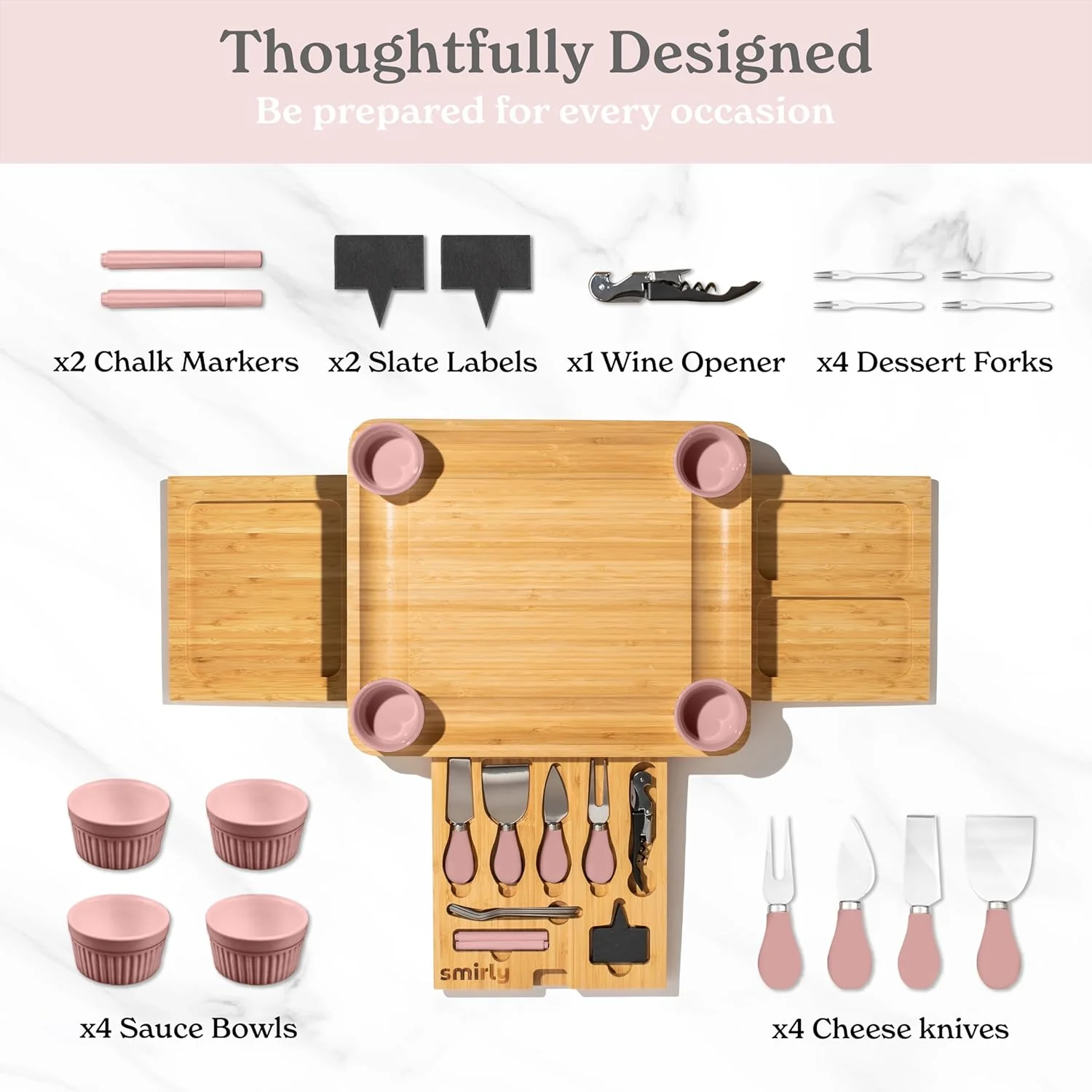 Bamboo Cheese Board and Knife Set - For Thanksgiving, Housewarming, Wedding, Anniversary, and Bridal Shower