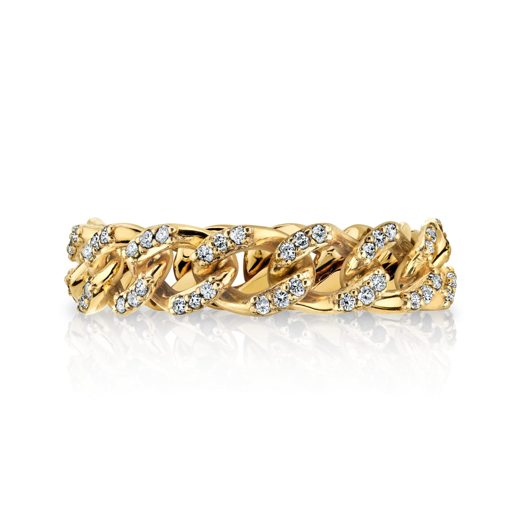 Curb Link Ring - White Diamond / 14k Yellow Gold