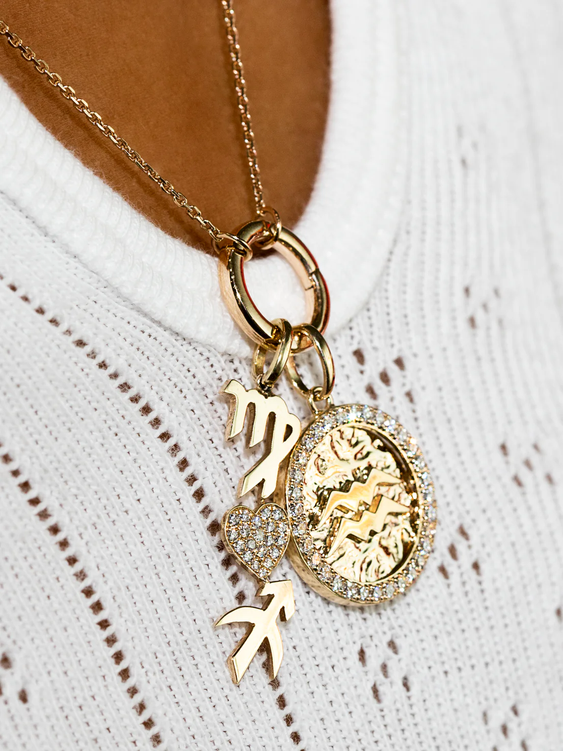 Zodiac Coin Pendant - White Diamond / 14k Yellow Gold