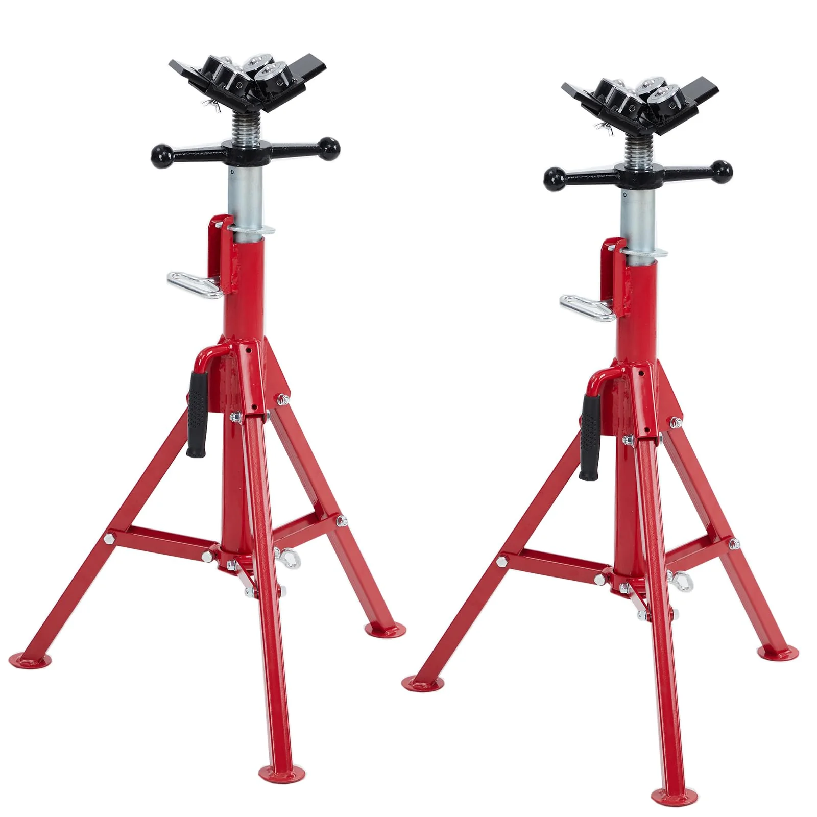 Garvee 2-Piece Set V-Pipe Stand - 4 Ball Transfer - 2500 lb Capacity Heavy-Duty Pipe Stand, Adjustable Height 28-52 IN, Adjustable Folding Pipe Jack Stand for Welding, Pipe Threading, Construction Projects