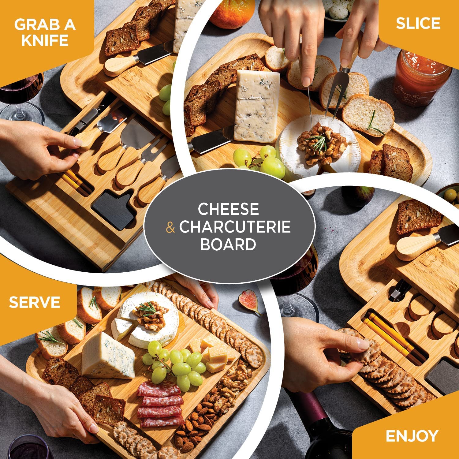 Cheese Board and Knife Set - Premium Bamboo Wood Charcuterie Board Set