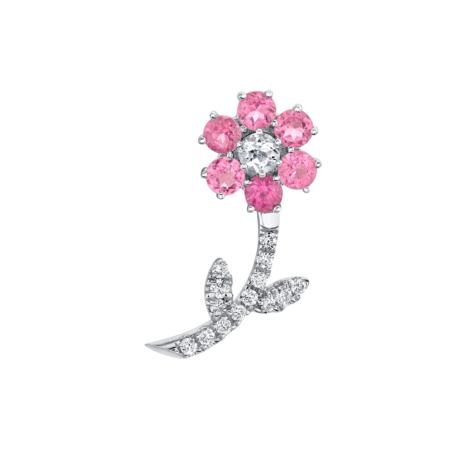 Goldie Flower Earring - White Diamond and Pink Topaz / Sterling Silver