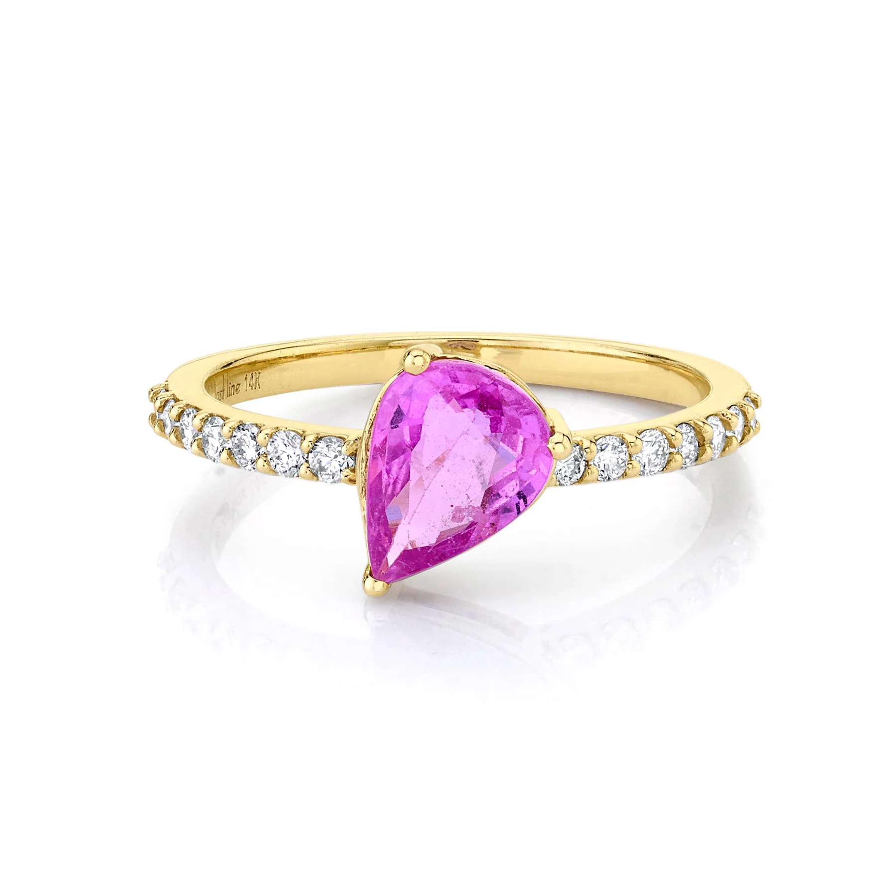 Pear Diagonal Set Band - Pink Sapphire / 14k Yellow Gold