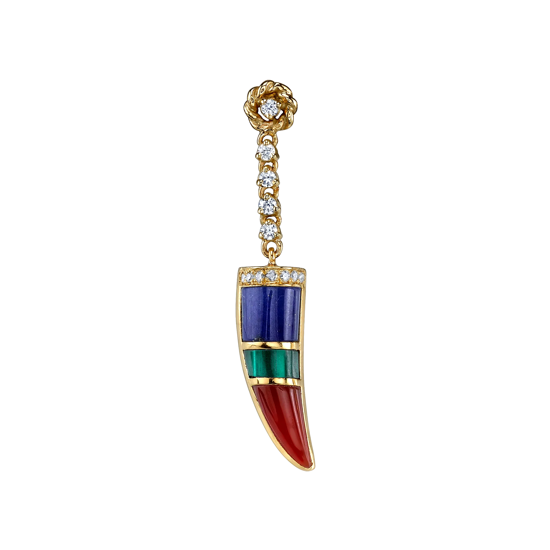 Stone Horn Earring - Carnelian, Lapis and Malachite / 14k Yellow Gold