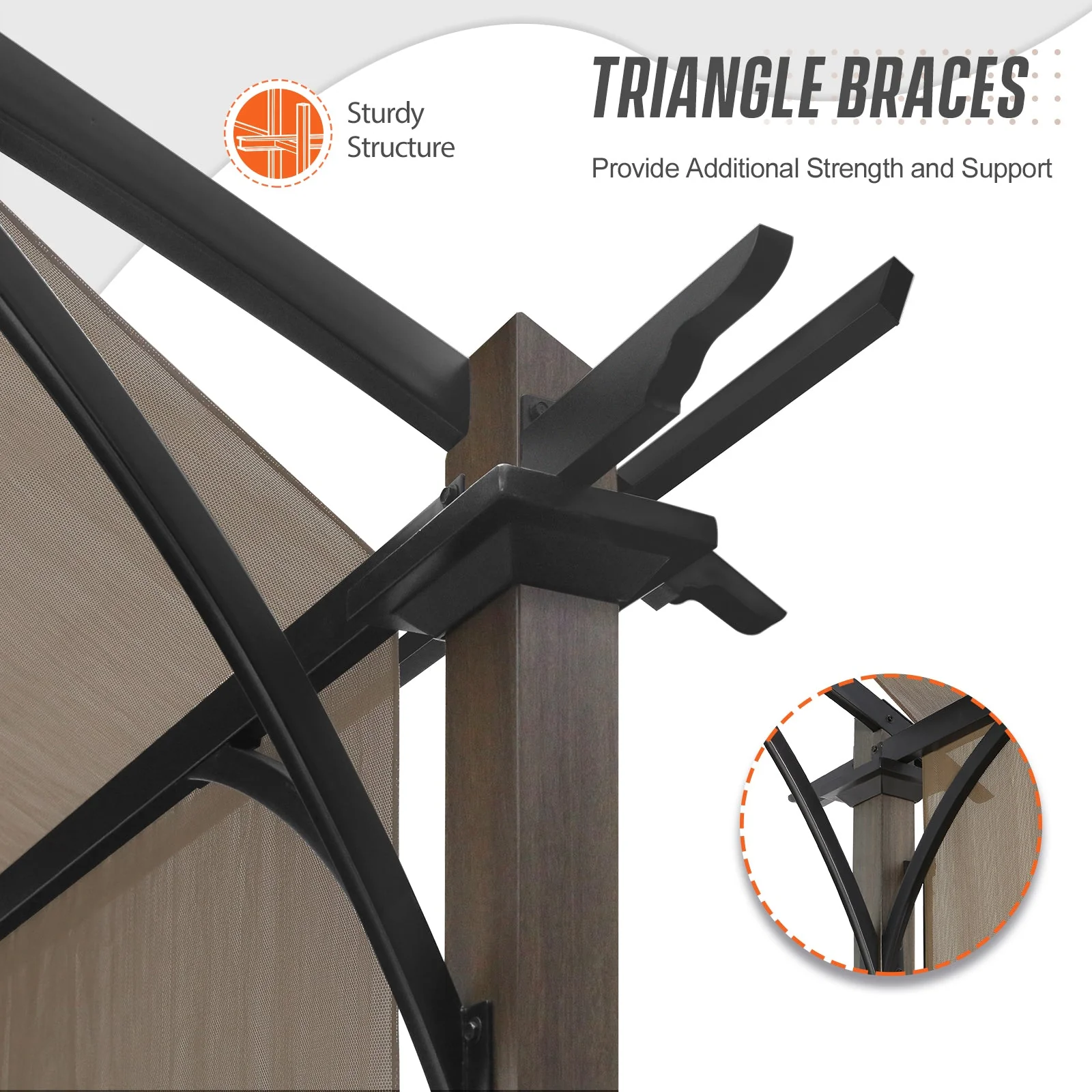 11.4x11.4 Outdoor Pergola with Retractable Textilene Sun Shade Top