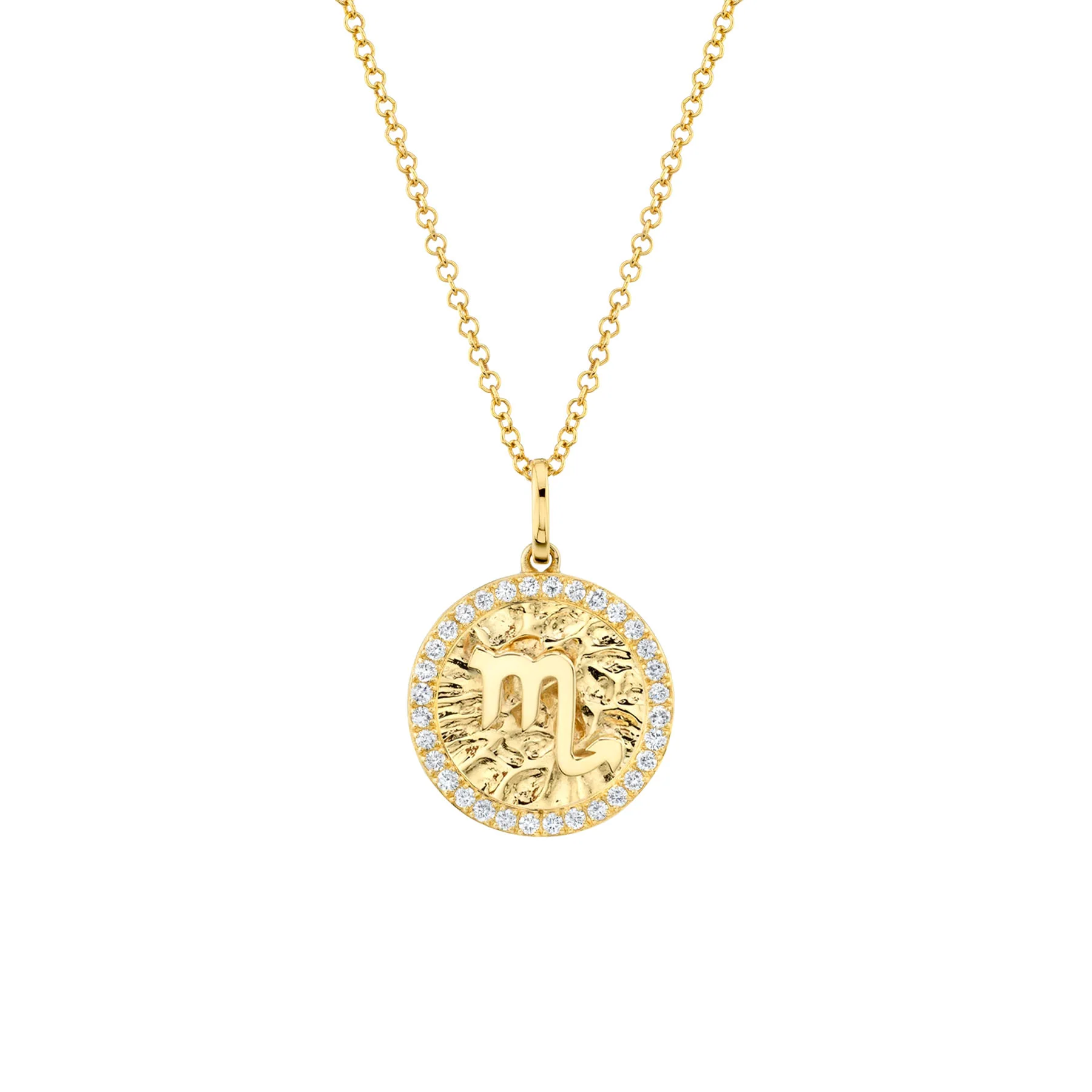 Zodiac Coin Pendant - White Diamond / 14k Yellow Gold