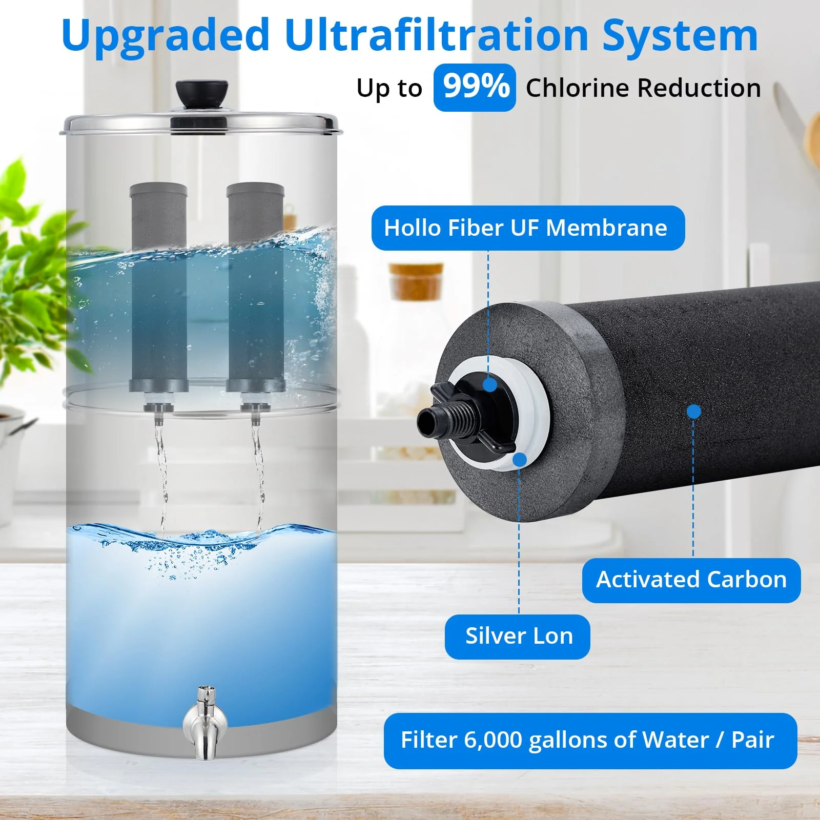 Garvee 2.25G Stainless-Steel Gravity Water Filter System for Camping/Home - Basic Version