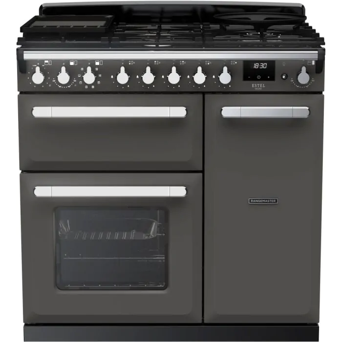 Rangemaster Estel Deluxe 90cm Dual Fuel Range Cooker Slate/Chrome | ESDL90DFPSLT/CM1