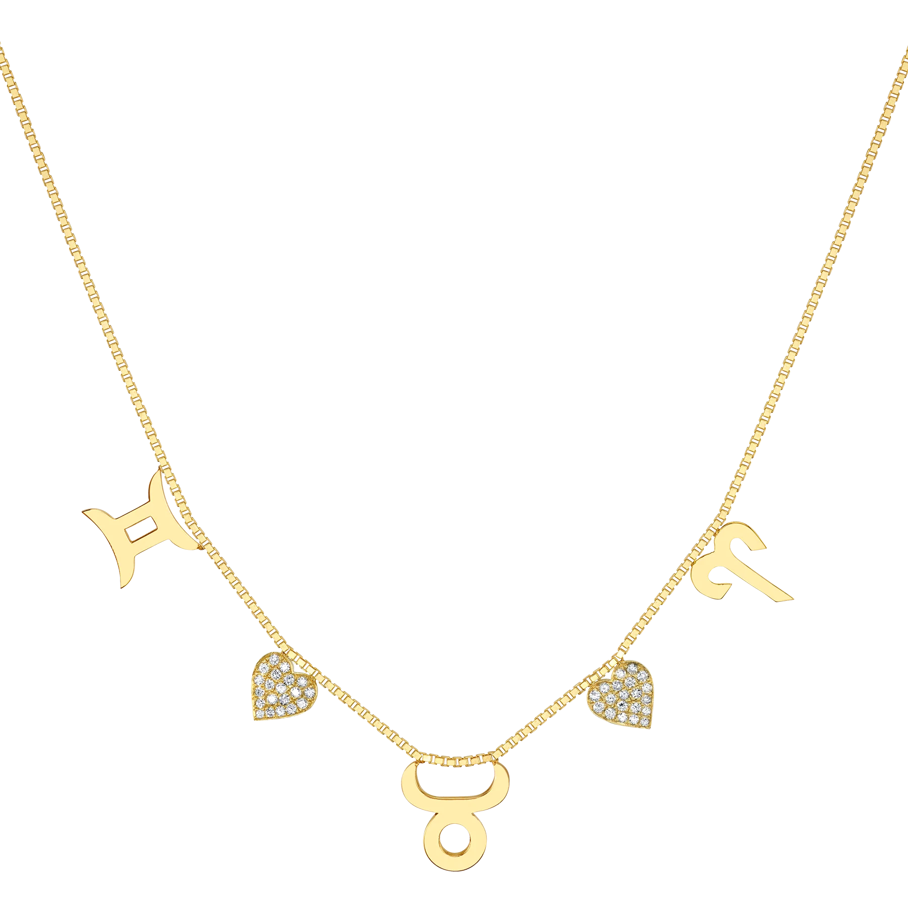 Custom Zodiac Love Necklace - White Diamond / 14k Yellow Gold