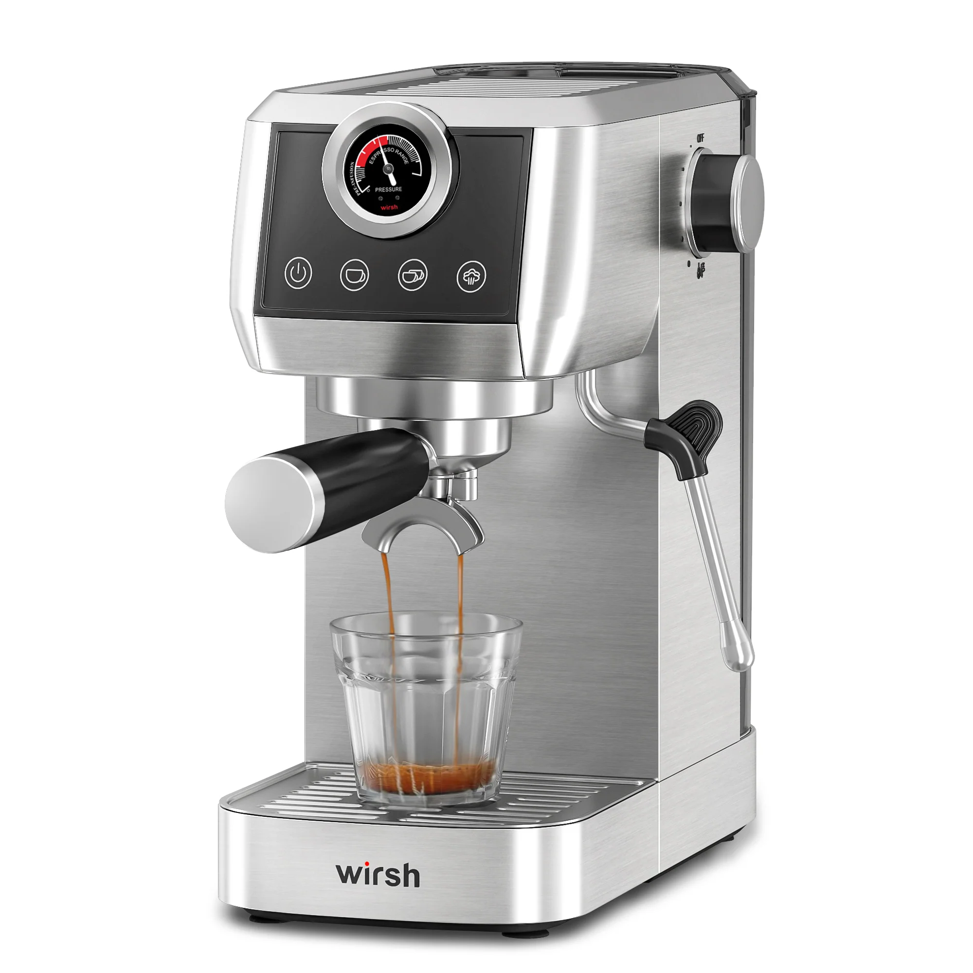 Wirsh 20 Bar Espresso Machine with Plastic Free Portafitler and Steamer, Pressure Gauge, Touch Screen, Full Stainless Steel (Home Barista Plus)