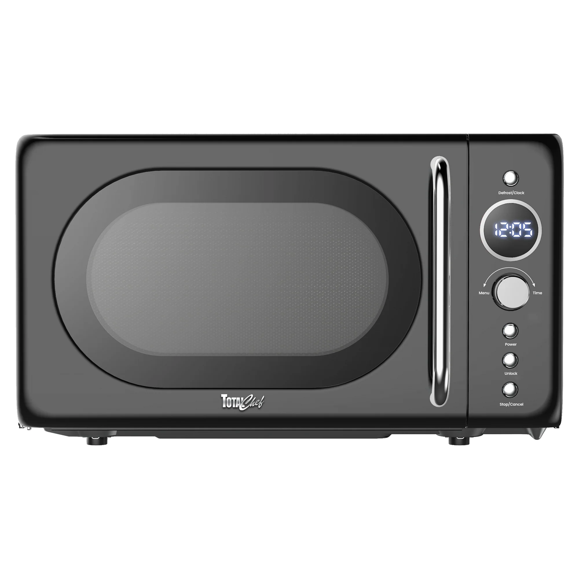 Total Chef Retro Microwave Oven | 20L / 0.7 Cu Ft | Quick Start & Defrost By Weight/Time | 8 Pre-set Cooking Modes For Coffee, Rice, Pasta, Potato, Reheat, Fish, Pizza, Popcorn | 700W | Black
