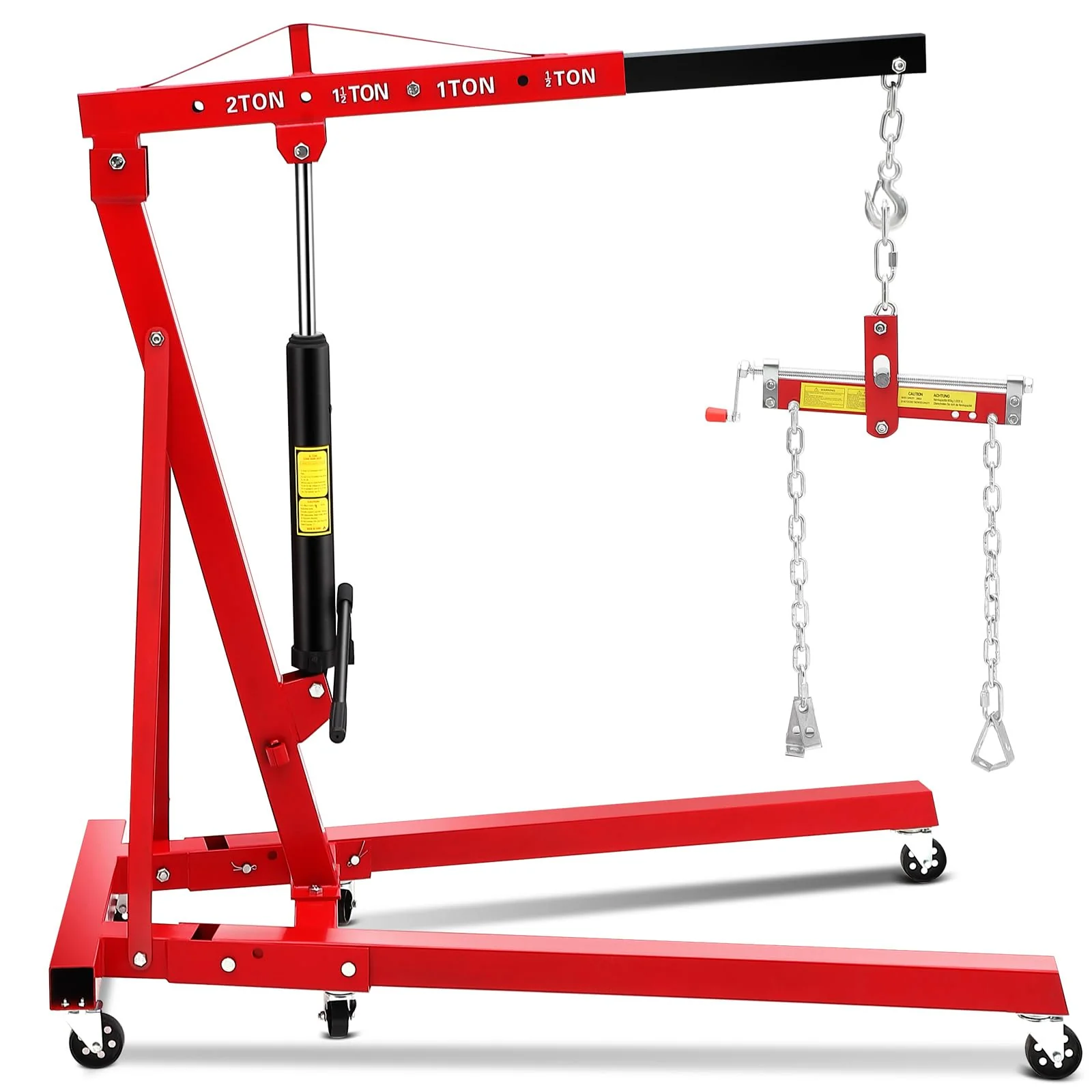 Garvee 2 Ton Folding Hydraulic Engine Hoist with Leveler, 4400 LBS Cherry Picker Shop Crane for Garage Workshop Warehouse, Heavy Duty, Red