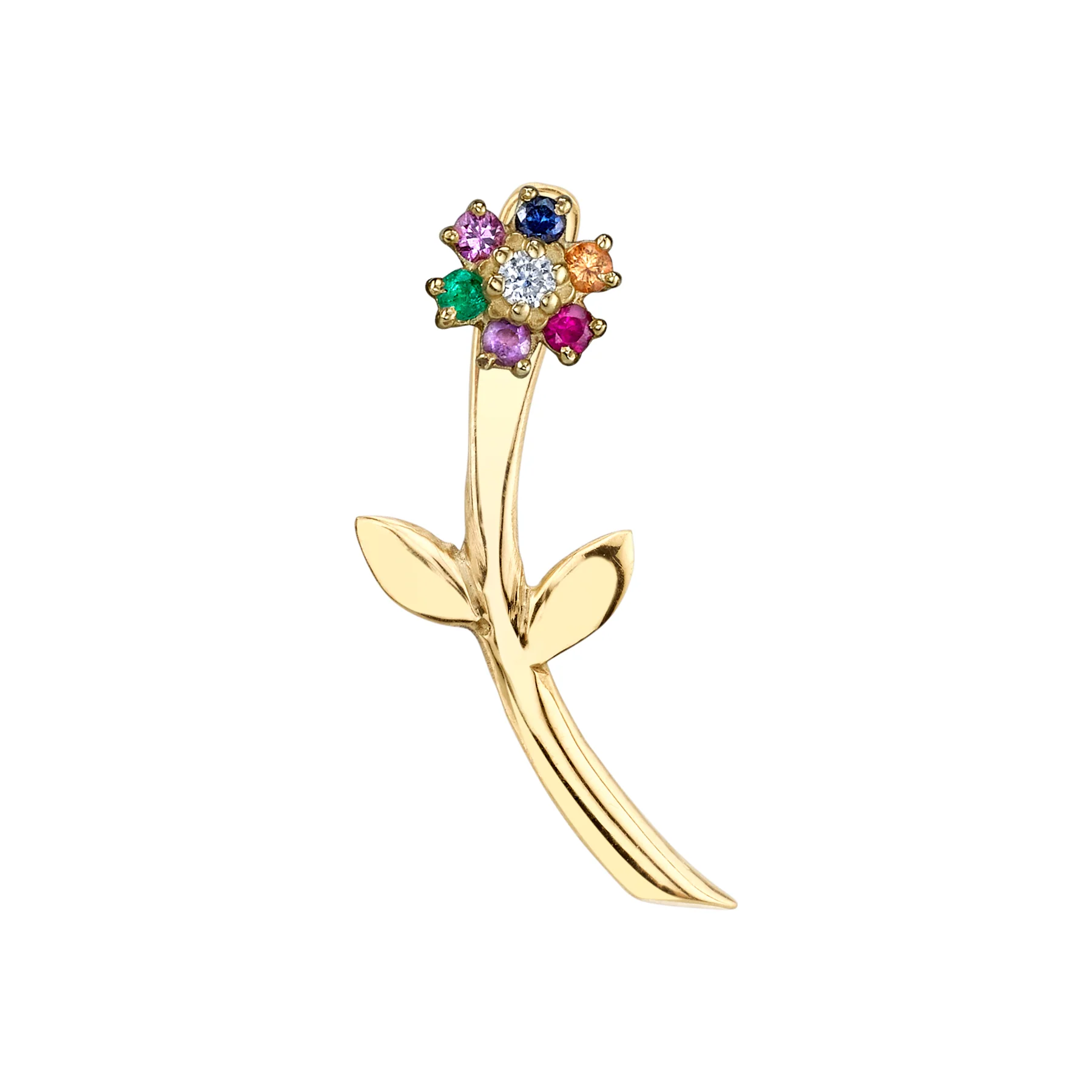 Mini Teddy Flower Earring - Rainbow / 14k Yellow Gold
