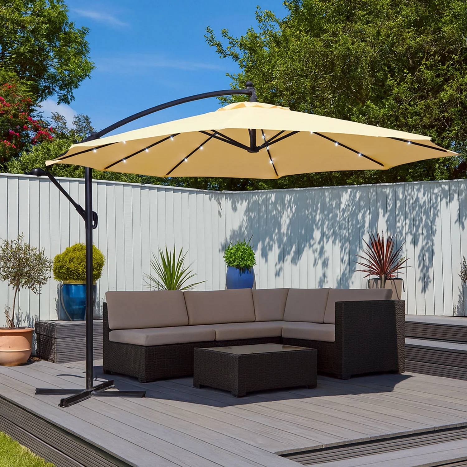 Neo 3M Cream Outdoor Freestanding Parasol with LED Lights