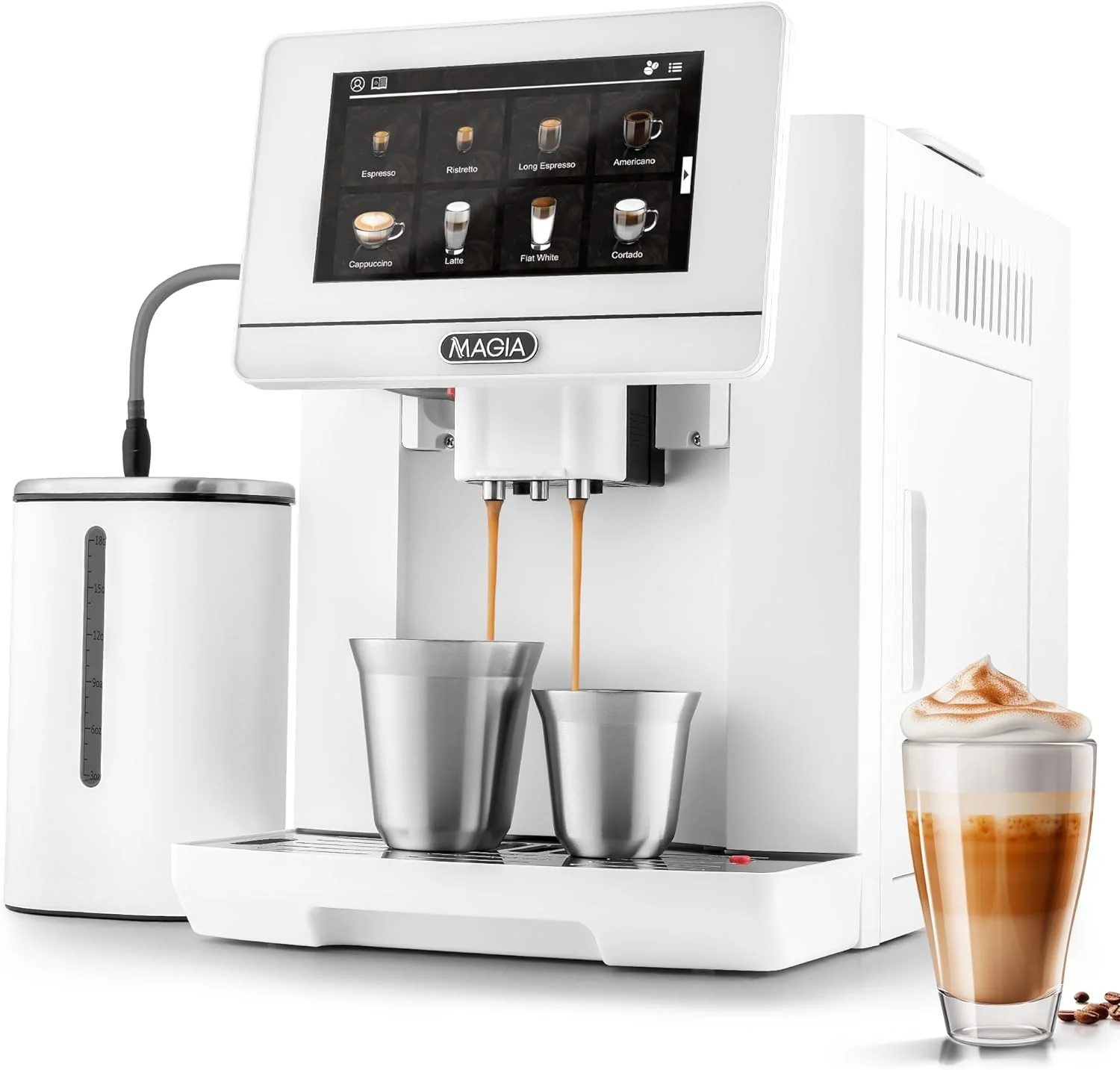 Automatic Coffee Espresso Machine With Grinder 7” Touch Screen, 20 Coffee Recipes, 10 User Profiles