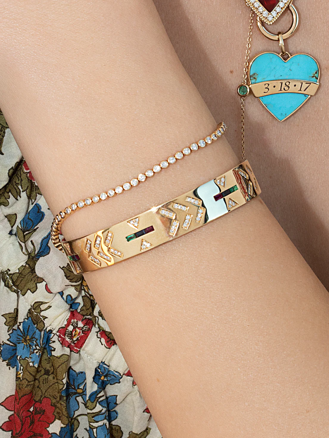 Tattoo Cuff Bracelet - White Diamond / 14k Yellow Gold