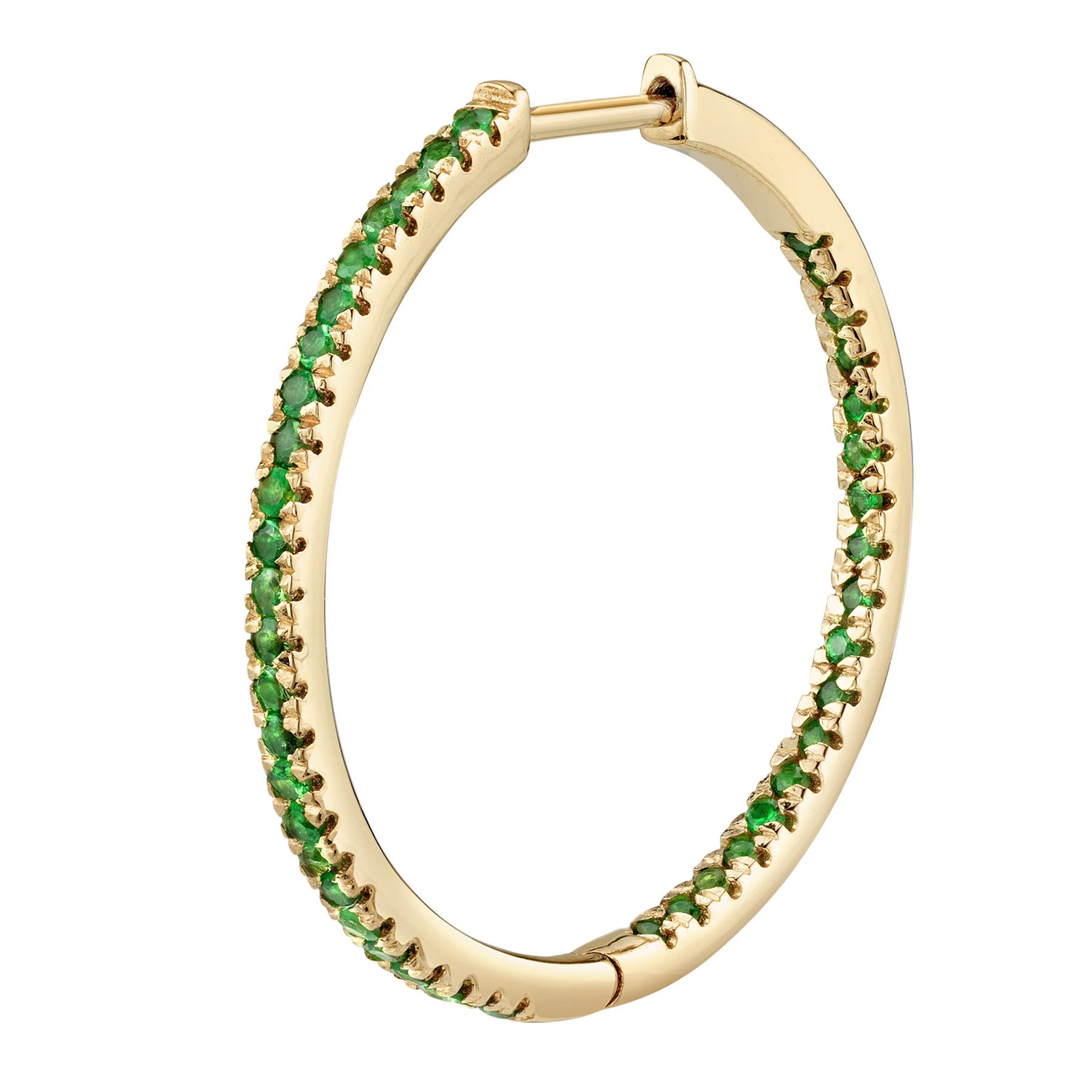Large Inside Out Hoop - Tsavorite / 14k Yellow Gold