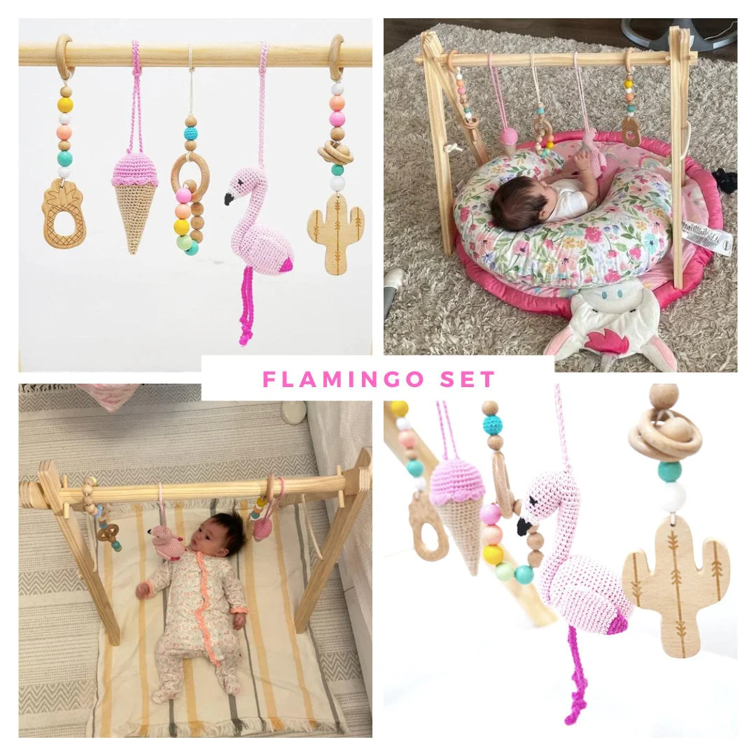 Handmade Wooden Baby Activity Center with 5 Hanging Toys: Eco-Friendly, Educational Play Gym with Handmade Toys