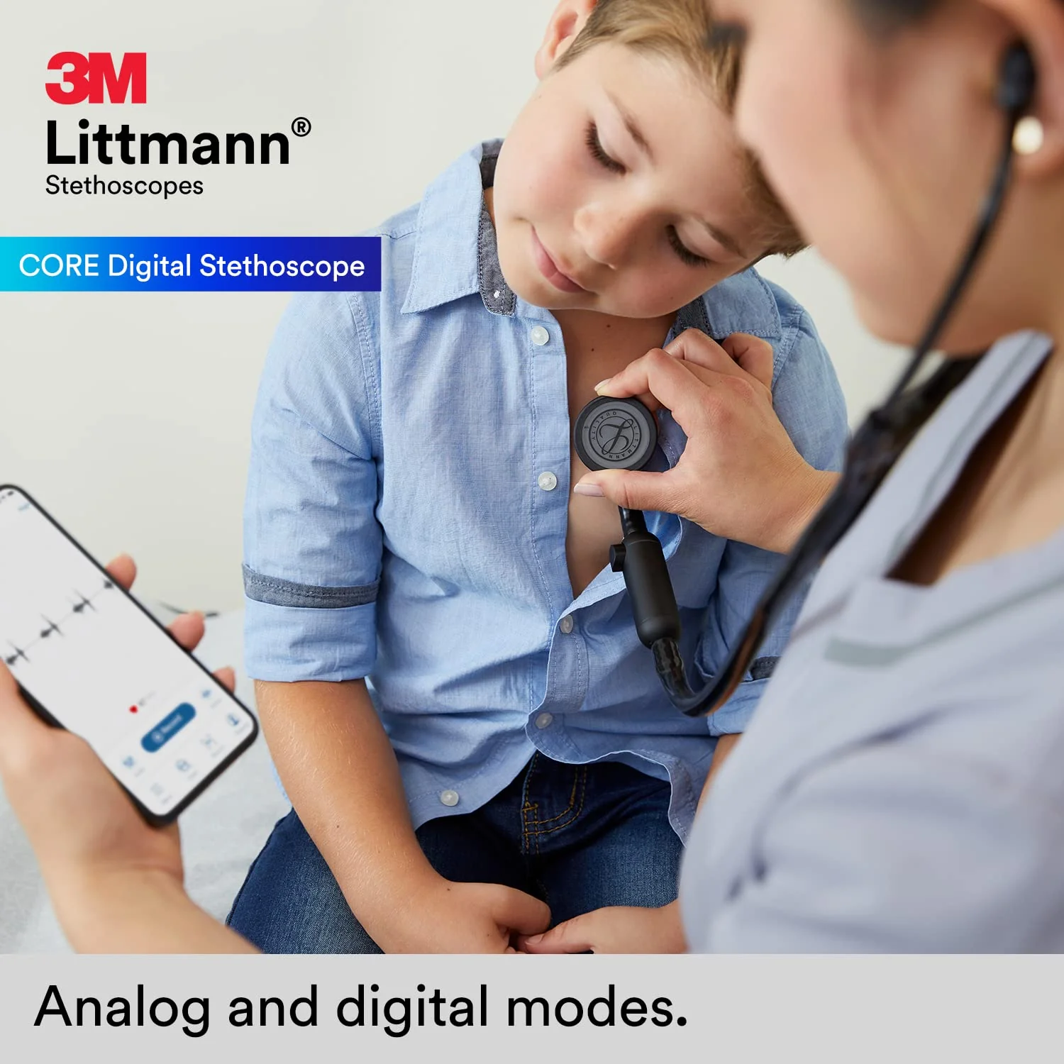 Digital Stethoscope, Advanced Up To 40x Amplification, Active Noise Cancellation, In-App Sound Wave Visualization