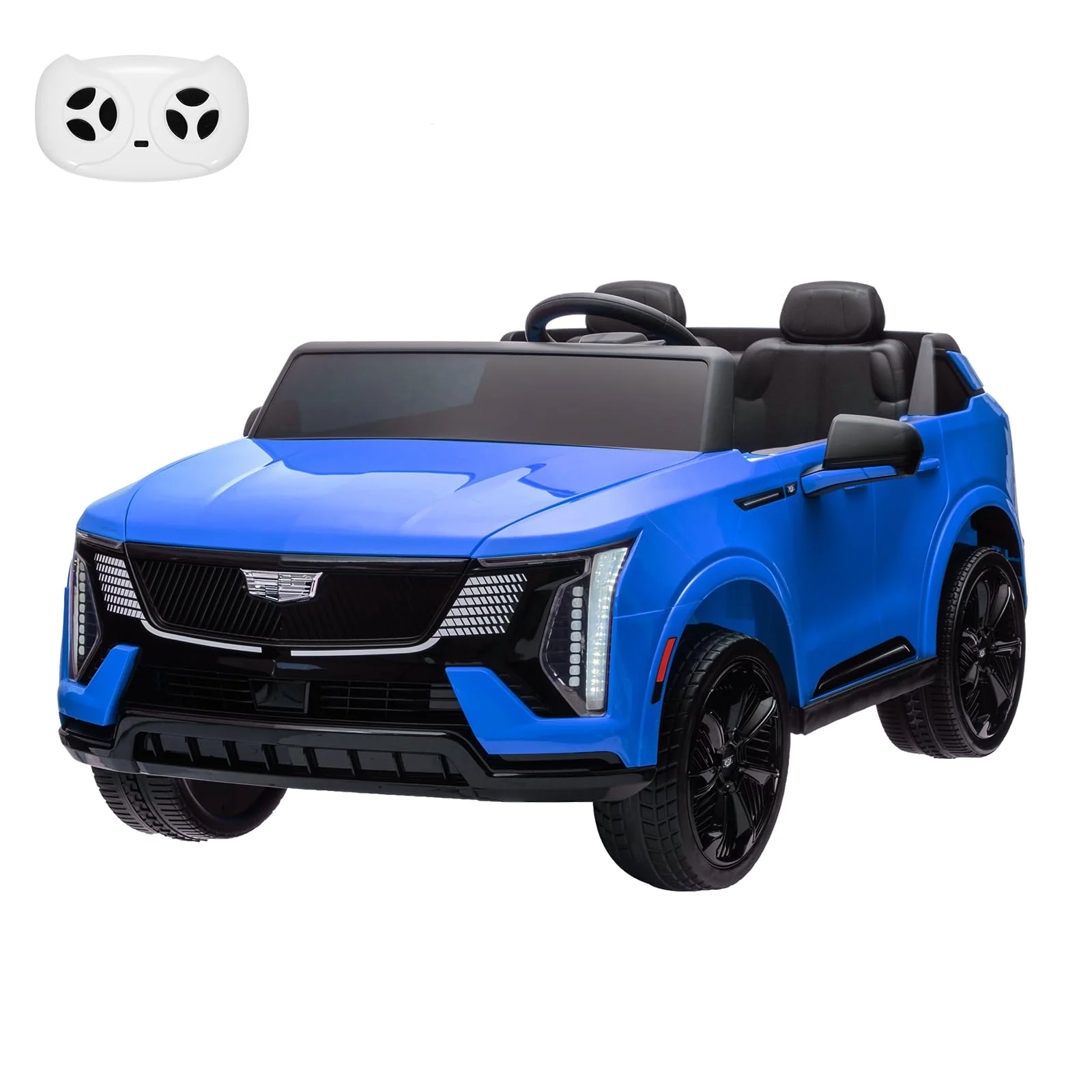 Garvee 2 Seater Ride On Car for Kids 24V Electric Cadillac with Remote Control, Full-Wheel Suspension, LED Lights, Music, Battery Powered, Blue, Outdoor Fun