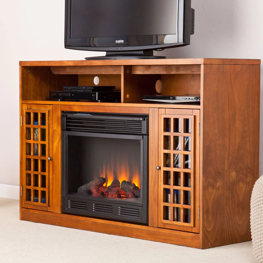Narita Electric Fireplace Media Cabinet in Glazed Pine