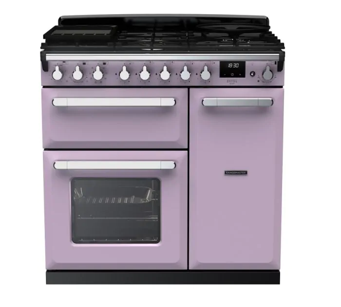 Rangemaster Estel Deluxe 90cm Dual Fuel Range Cooker | Heather/Chrome | ESDL90DFPHTH/CM1