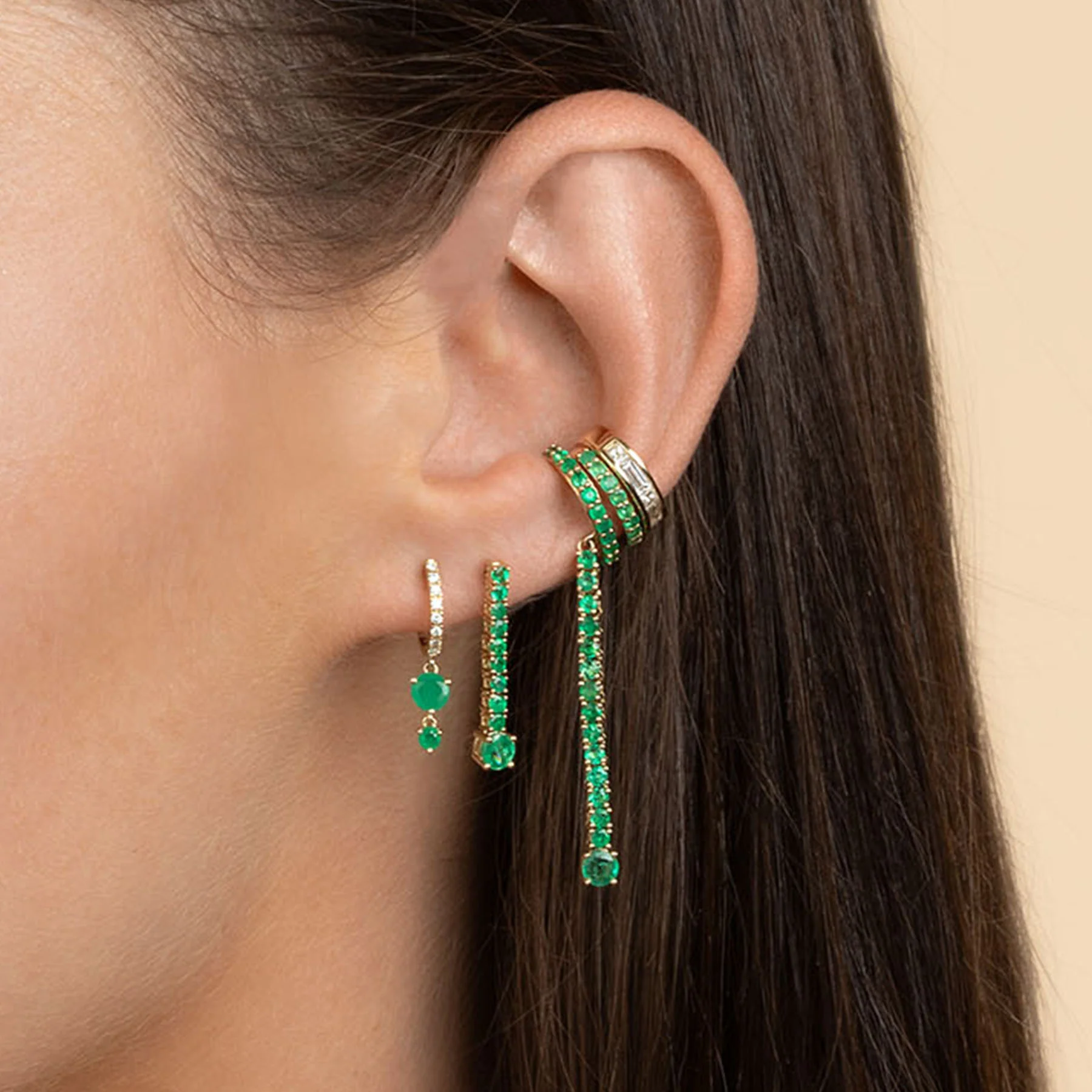 Perfect Ear Cuff - Emerald / 14k Yellow Gold