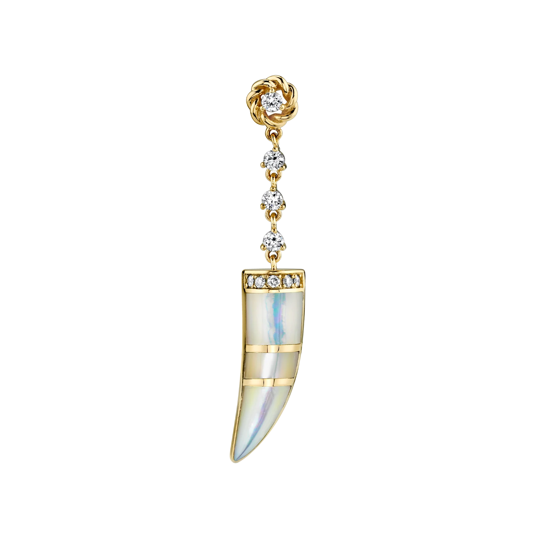 Stone Horn Earring - White Diamond and Mother of Pearl / 14k Yellow Gold