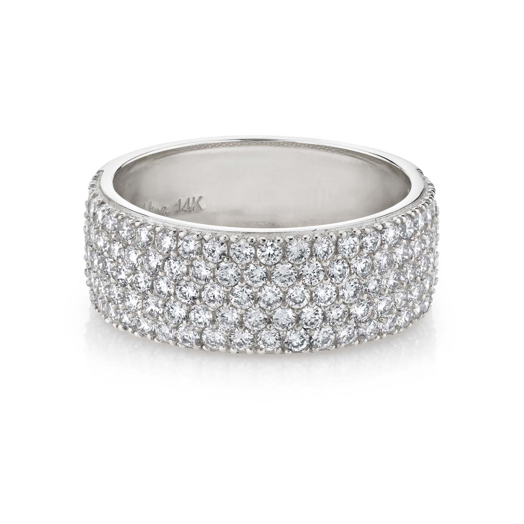Medium Cigar Band - White Diamond / 14k White Gold