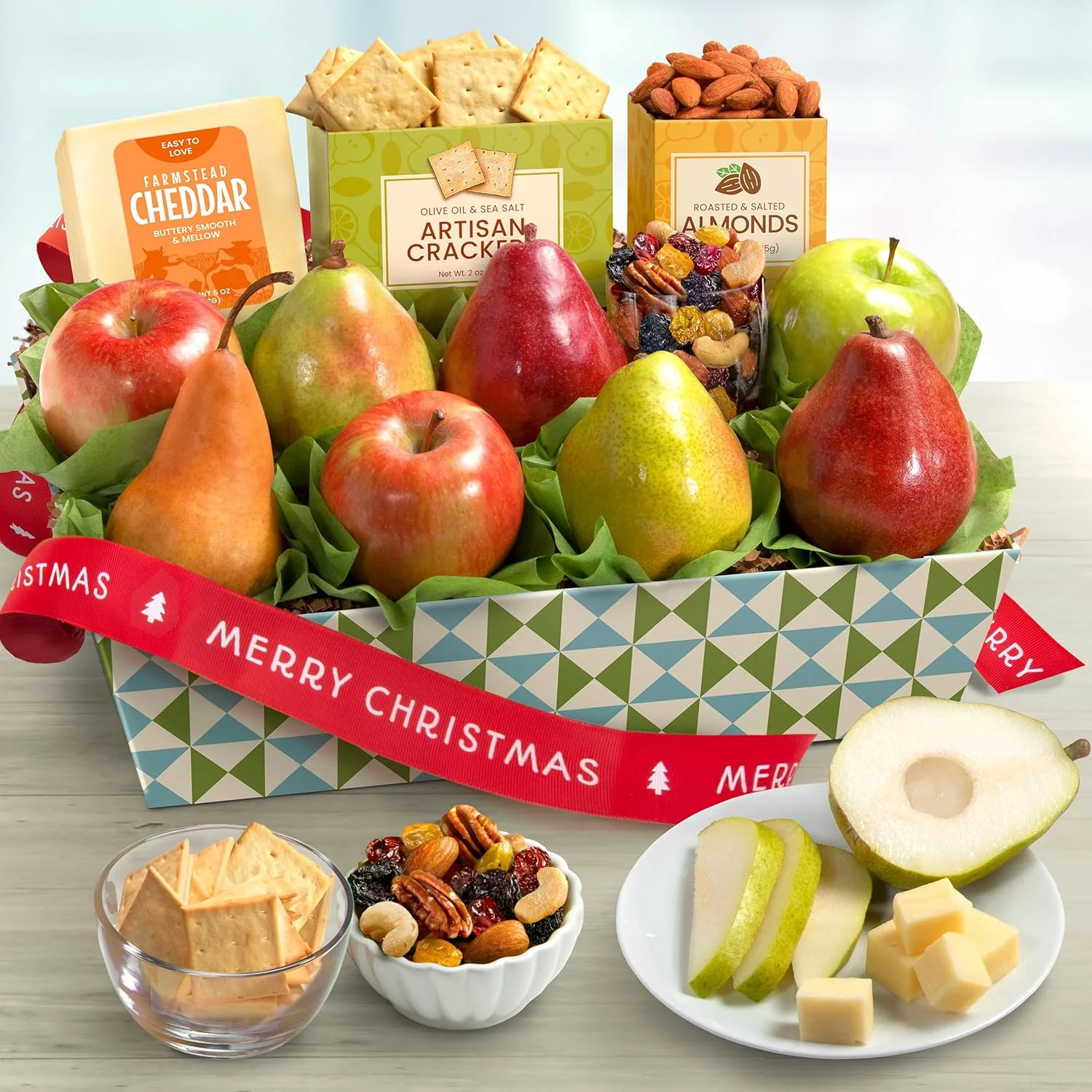 Happy Holidays Fresh Fruit Basket with Cheese and Nuts