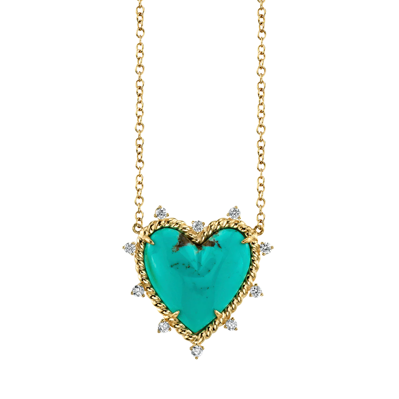 Heart Twist Necklace - White Diamond and Turquoise / 14k Yellow Gold