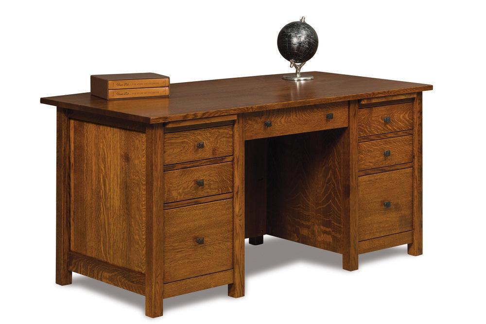 Amish Kascade Double Pedestal Seven Drawers Desk with Finished Backside and Curved Top