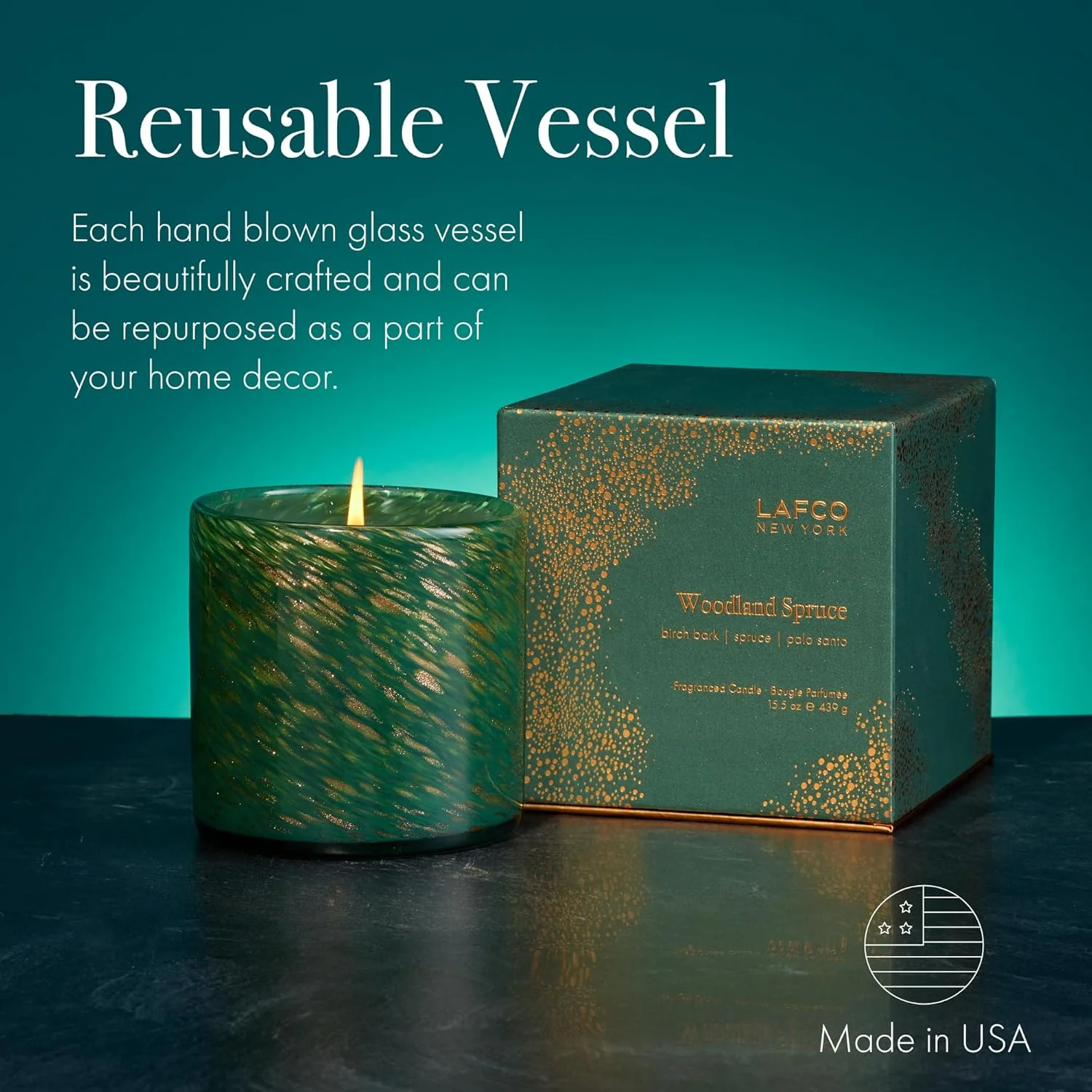 Holiday Candle, 15.5 oz - 90-Hour Burn Time - Reusable, Hand Blown Glass Vessel - Made in The USA