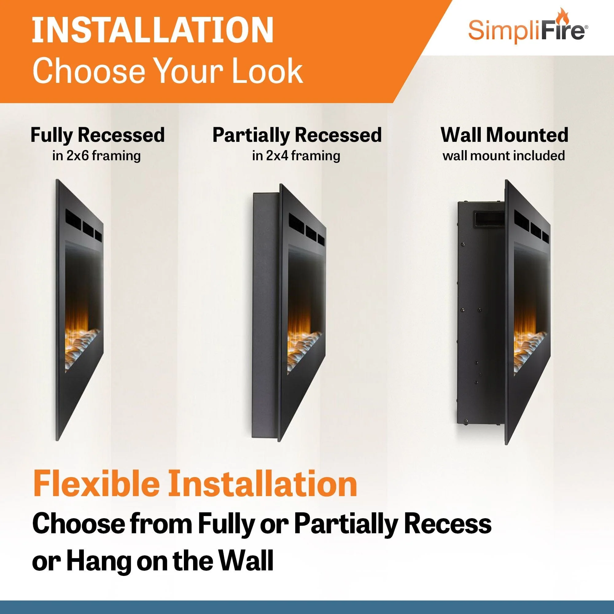 SimpliFire 48-in Allusion Wall Mount Electric Fireplace