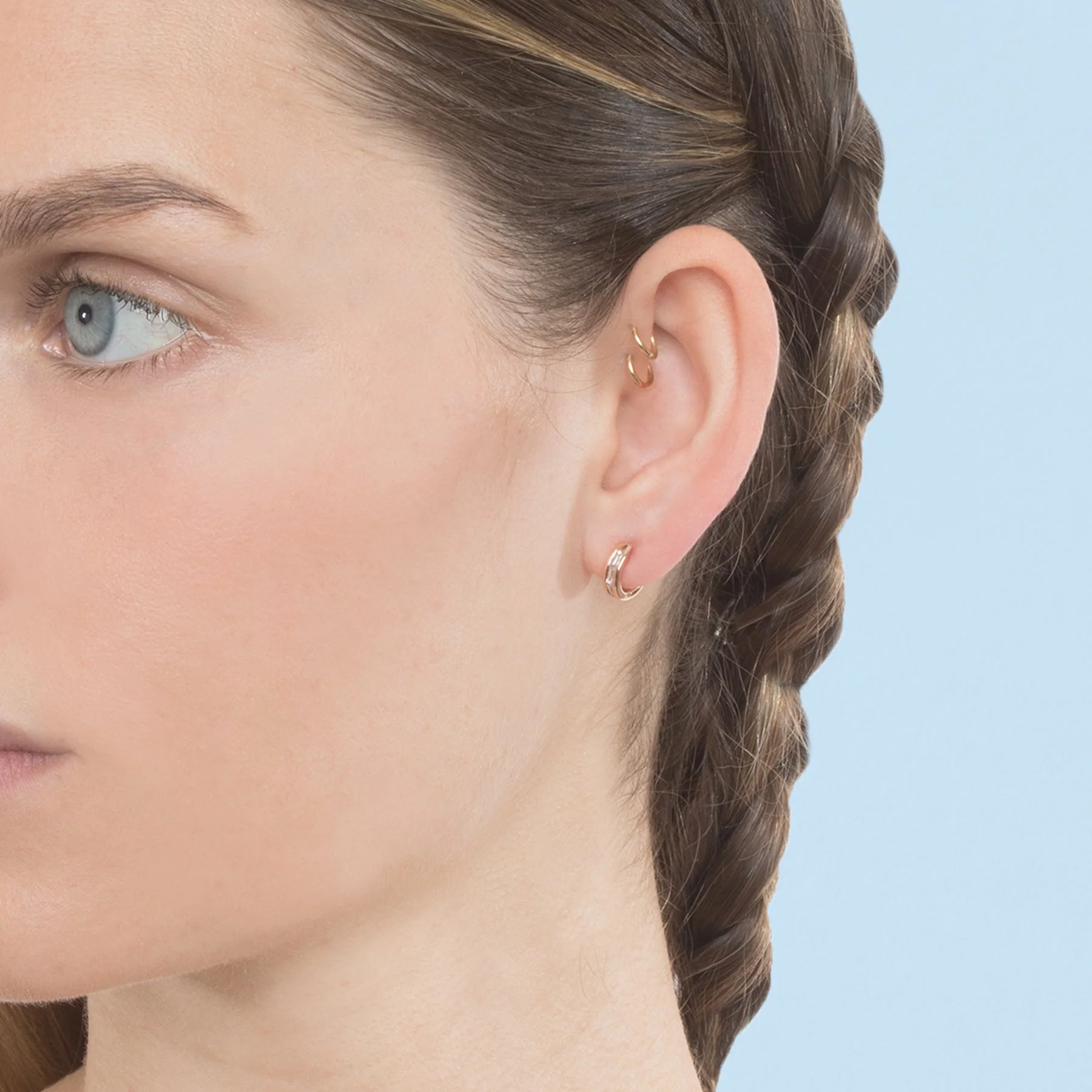 Small Baguette Hoop - White Diamond / 14k Rose Gold