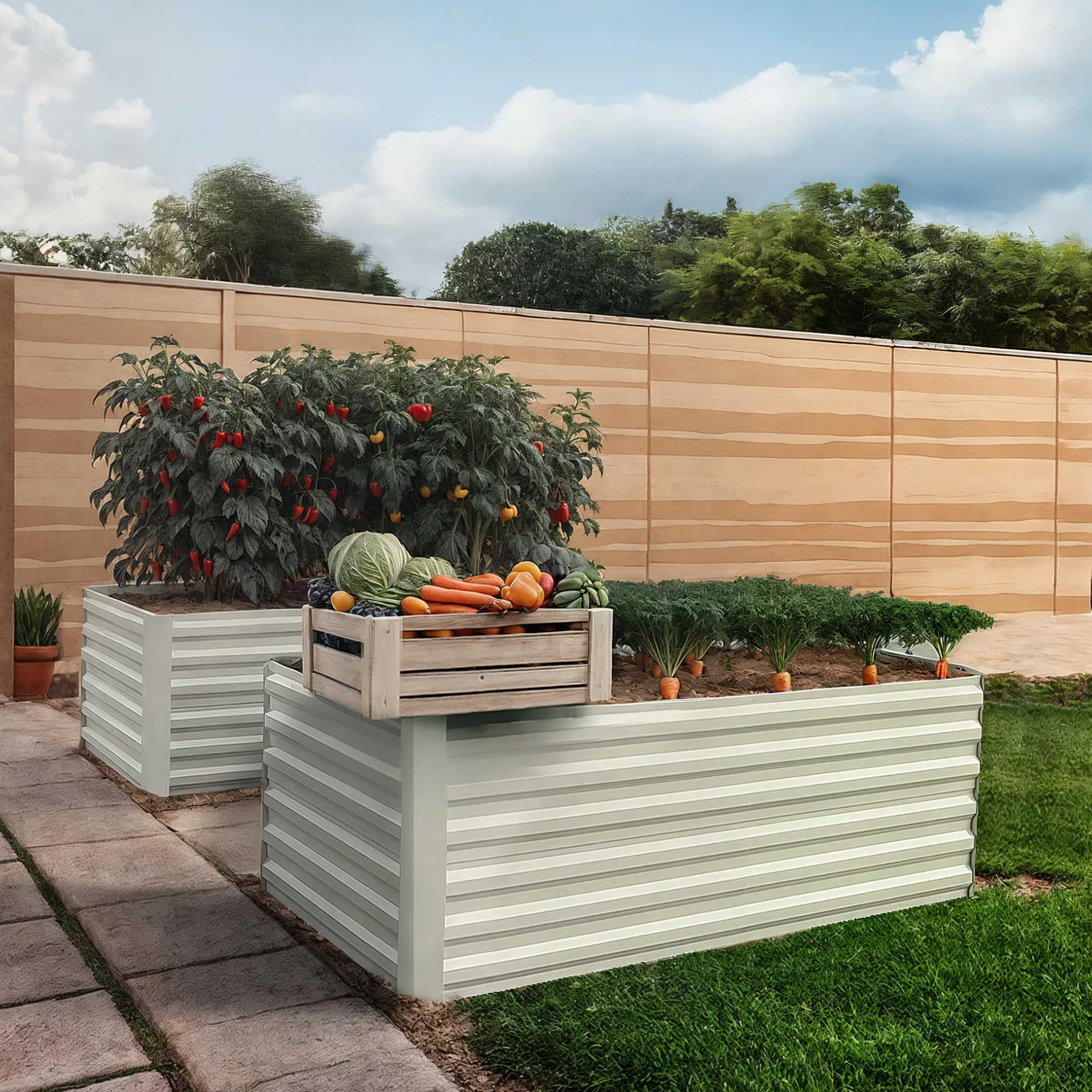 Garvee 2-Pack Rectangular Raised Garden Beds 6x3x2ft – Ergonomic Galvanized Steel, Rust-Resistant, Beige Planters for Patio & Balcony