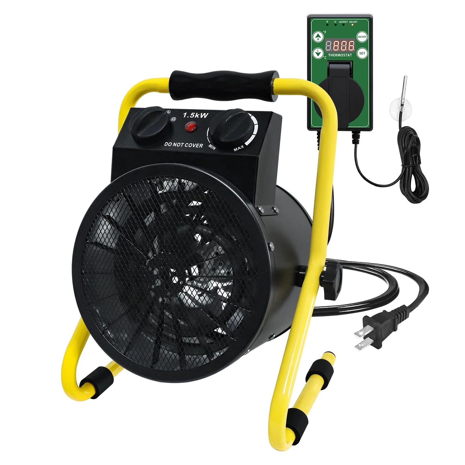 1500W Greenhouse Heater w/thermostat, 1/2 Pack, Black