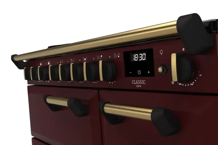 Rangemaster Classic Deluxe 90cm Induction Range Cooker - Bordeaux with Antique Brass Trim | CLDL90EIPBOR/AB1