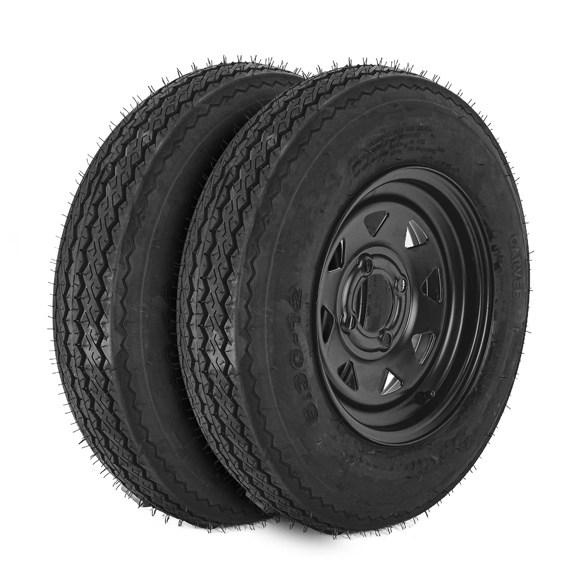 Garvee 2-Pack Trailer Tire On Rim 4.80-12 5 Lug Utility Trailer Tires 12In Black