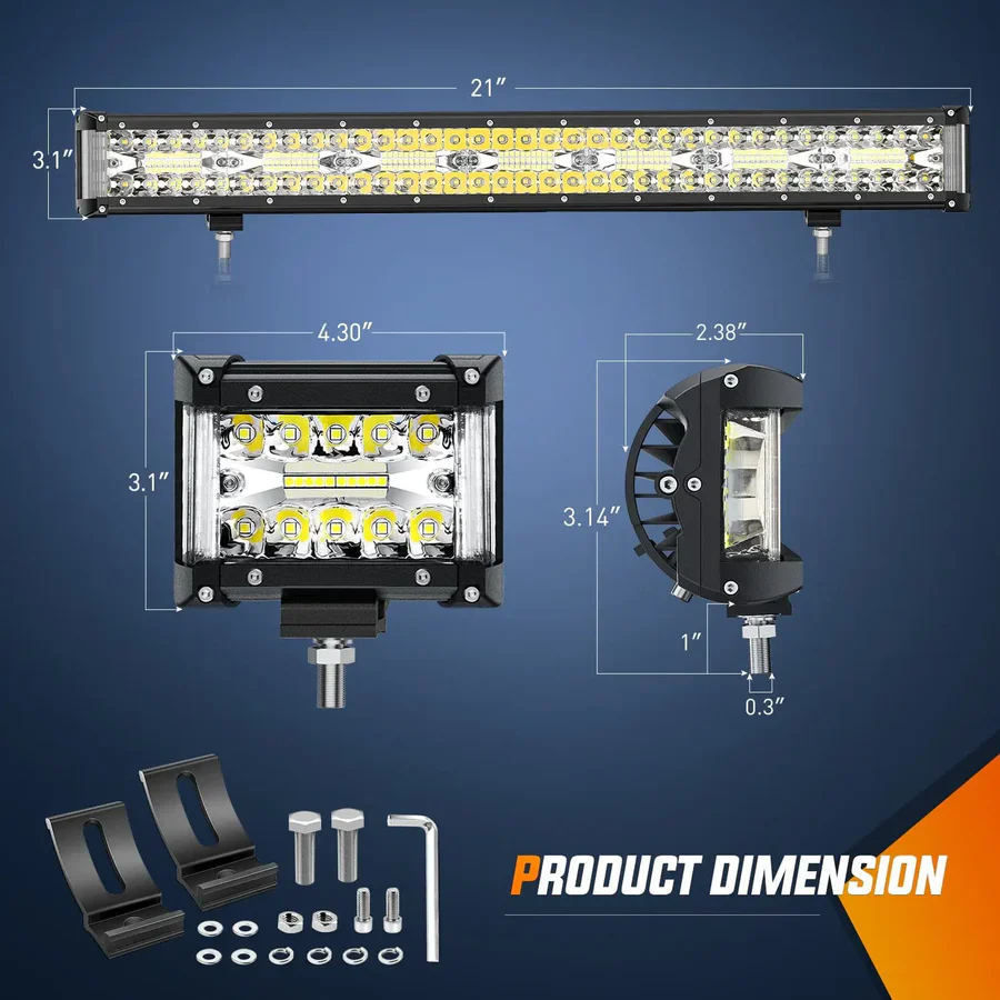 Nilight 20inch Side-Shooter 420W LED Light Bar (3pcs)