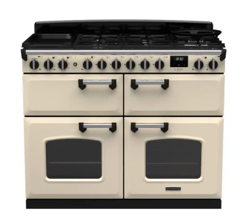 Rangemaster Classic Deluxe BC 110cm Dual Fuel Range Cooker | Pale Cream/Chrome | CLDLB110DFPPCR/CM1
